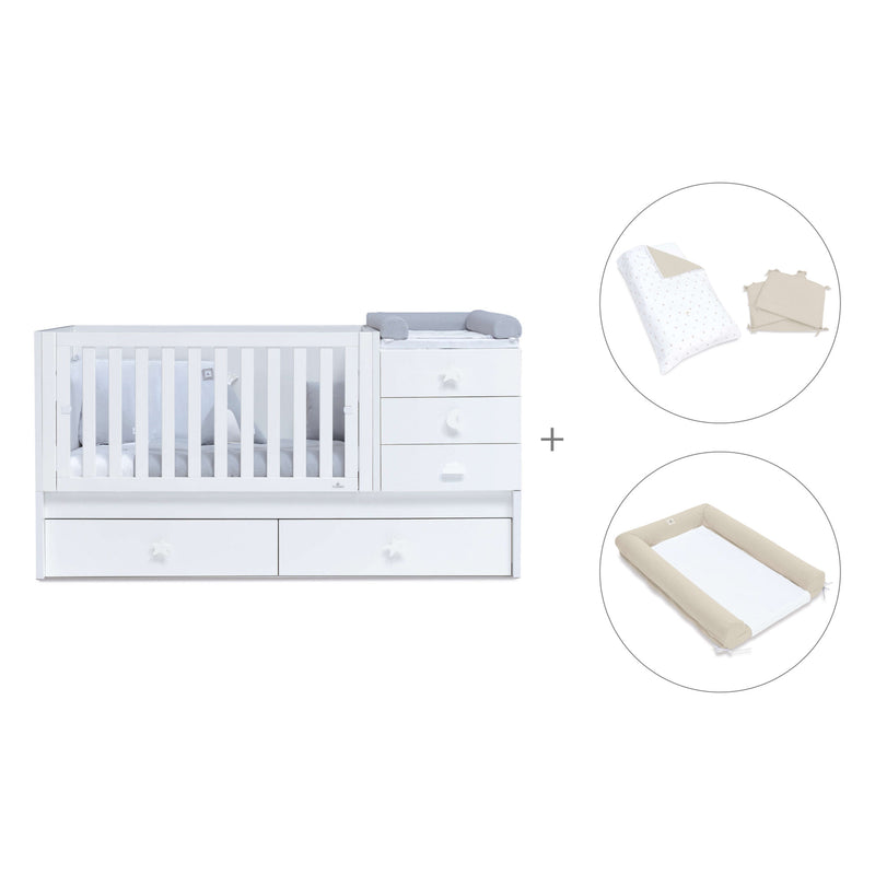 Convertível 70x140 cm com cama extra/gavetas em branco · Sero Bubble K554