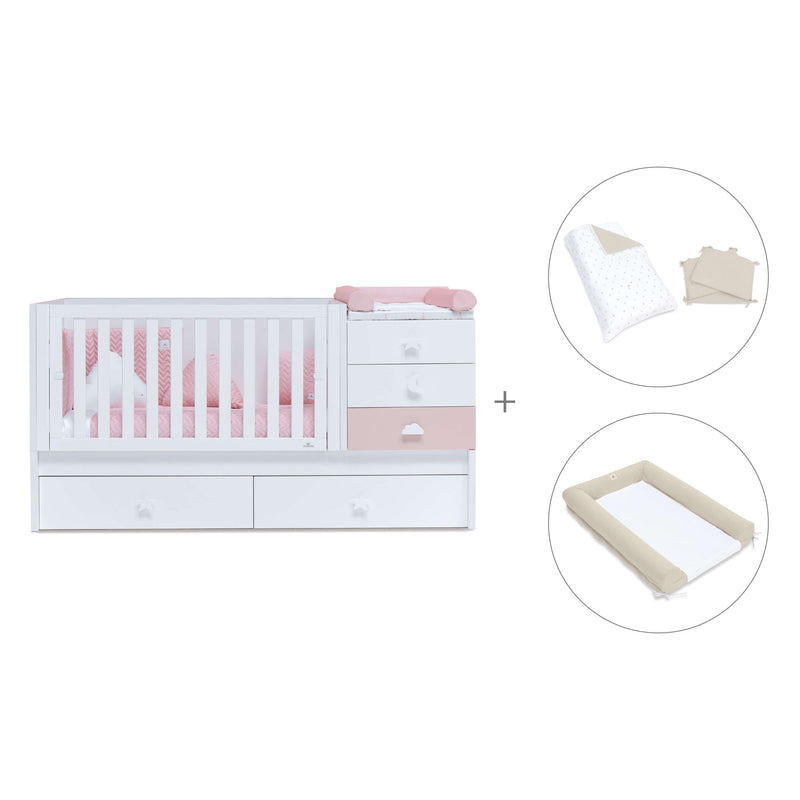 Convertível 70x140 cm com cama extra/gavetas em rosa · Sero Bubble K554-M7742
