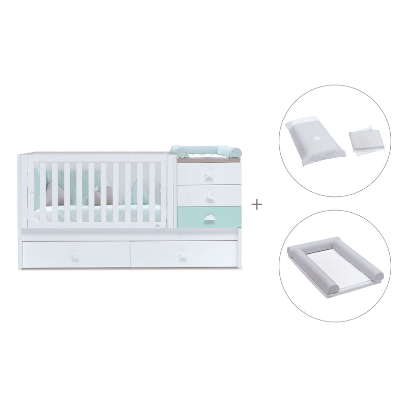 White/mint convertible crib with drawers/trundle bed · Sero Bubble K554-M7755