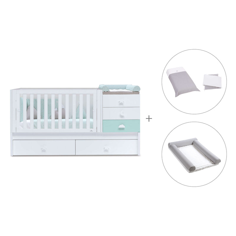 White/mint convertible crib with drawers/trundle bed · Sero Bubble K554-M7755