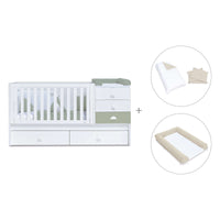 Verwandelbares Babybett 70x140 cm weiss/olivgrün · Sero Bubble Erba K554-M7756