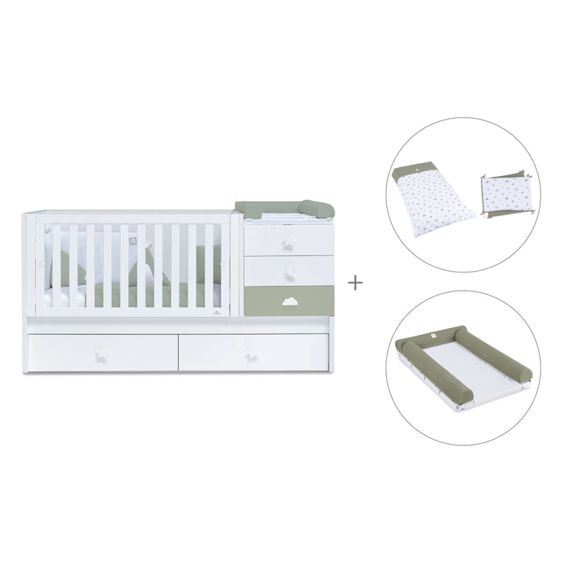 Verwandelbares Babybett 70x140 cm weiss/olivgrün · Sero Bubble Erba K554-M7756