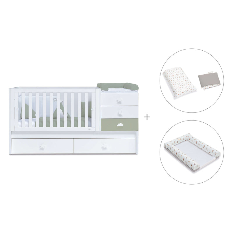 Verwandelbares Babybett 70x140 cm weiss/olivgrün · Sero Bubble Erba K554-M7756