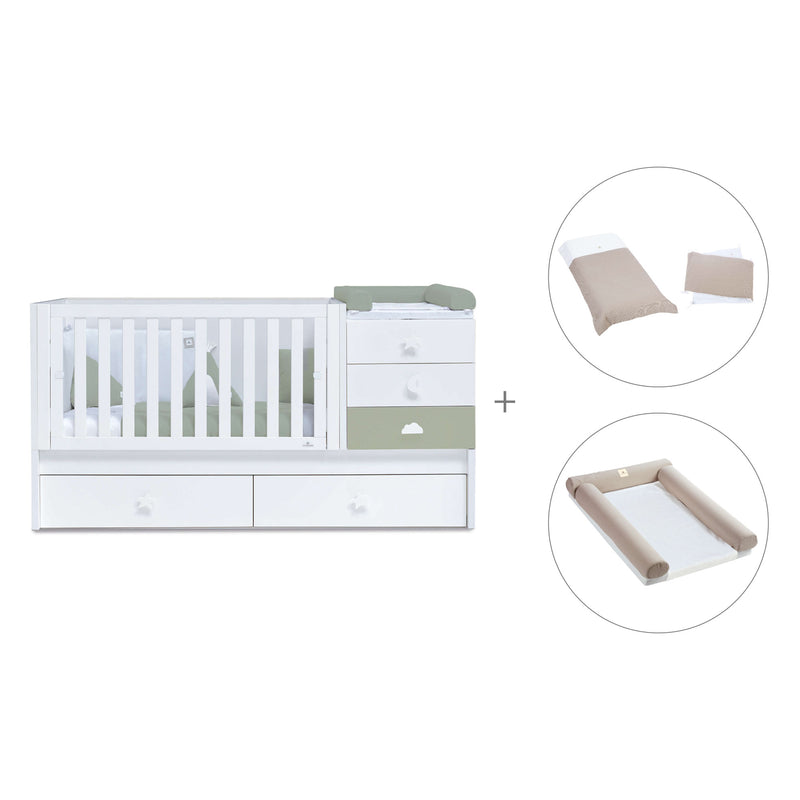 Verwandelbares Babybett 70x140 cm weiss/olivgrün · Sero Bubble Erba K554-M7756