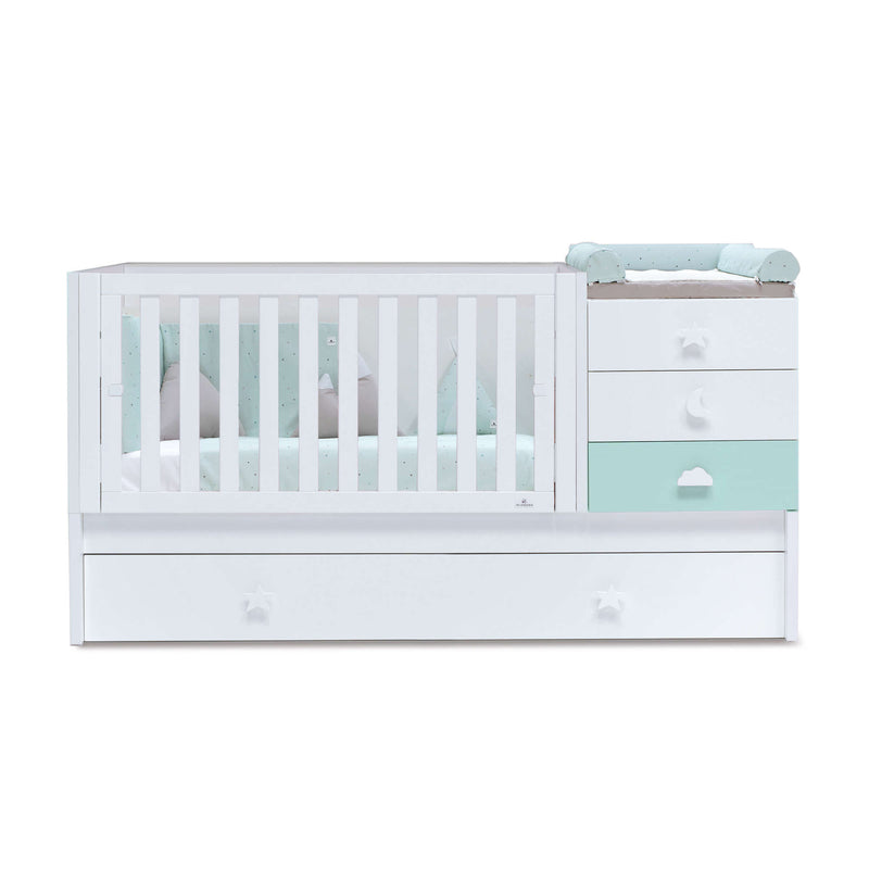 White/mint convertible crib with drawers/trundle bed · Sero Bubble K554-M7755