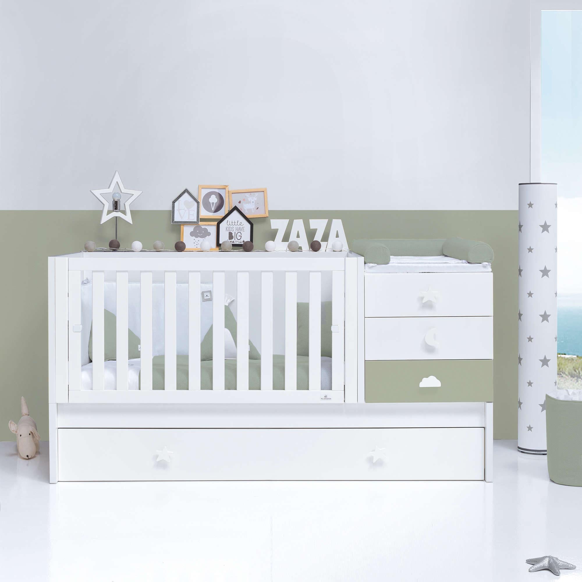 Convertible crib 70x140 cm white/green-olive