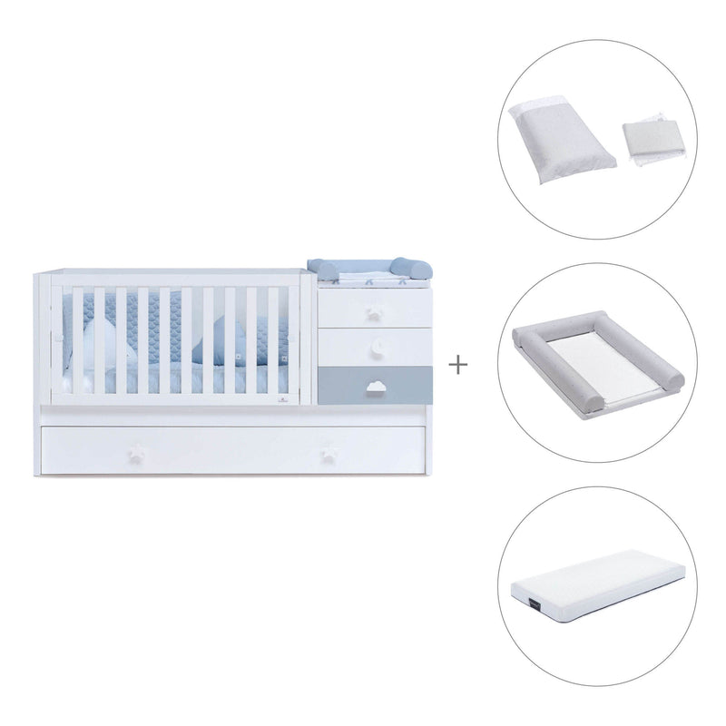 White/blue convertible crib with drawers/trundle bed · Sero Bubble K554-M7741