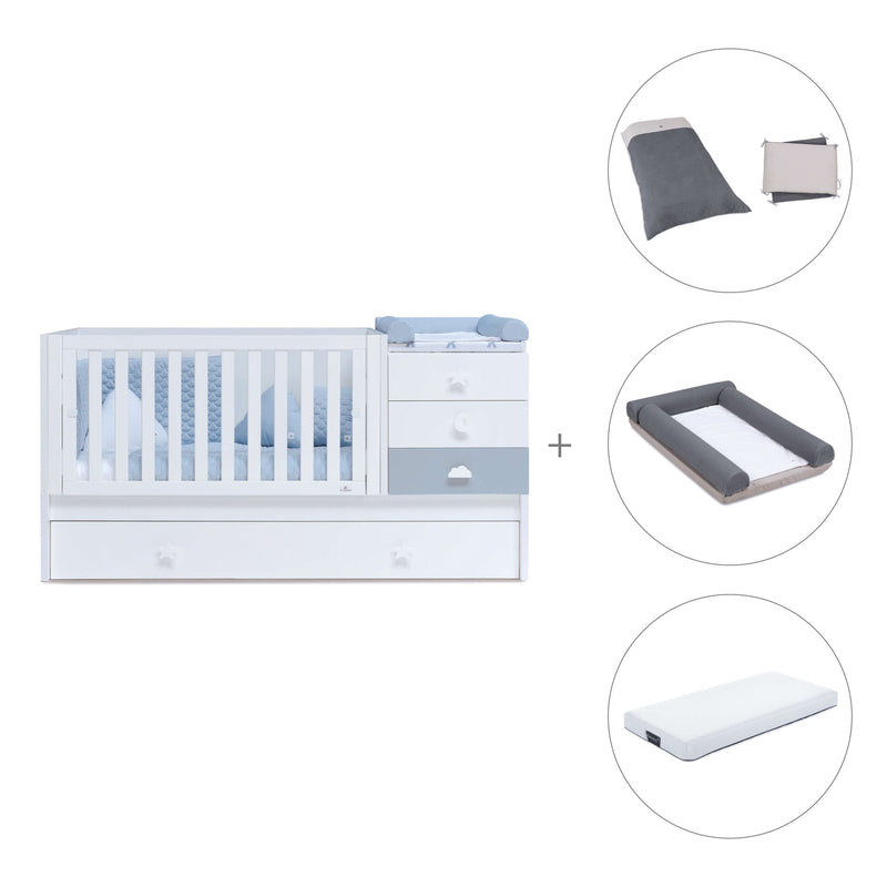 White/blue convertible crib with drawers/trundle bed · Sero Bubble K554-M7741