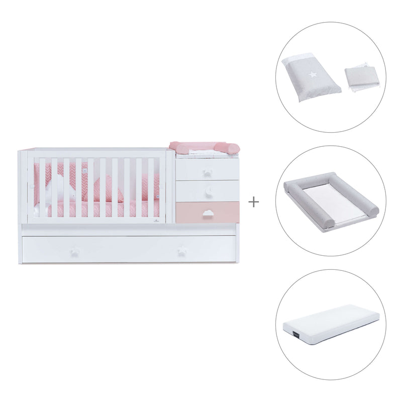 White/pink convertible crib with drawers/trundle bed · Sero Bubble K554-M7742