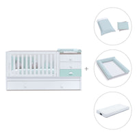 White/mint convertible crib with drawers/trundle bed · Sero Bubble K554-M7755