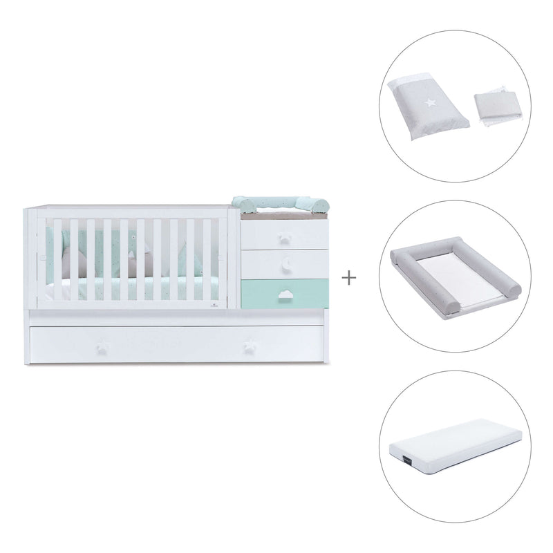 White/mint convertible crib with drawers/trundle bed · Sero Bubble K554-M7755