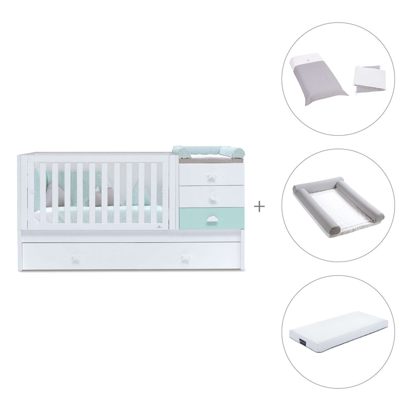 White/mint convertible crib with drawers/trundle bed · Sero Bubble K554-M7755