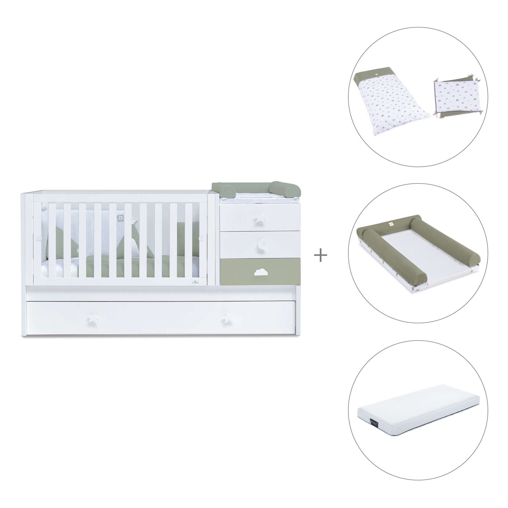 Convertible crib 70x140 cm white/green-olive