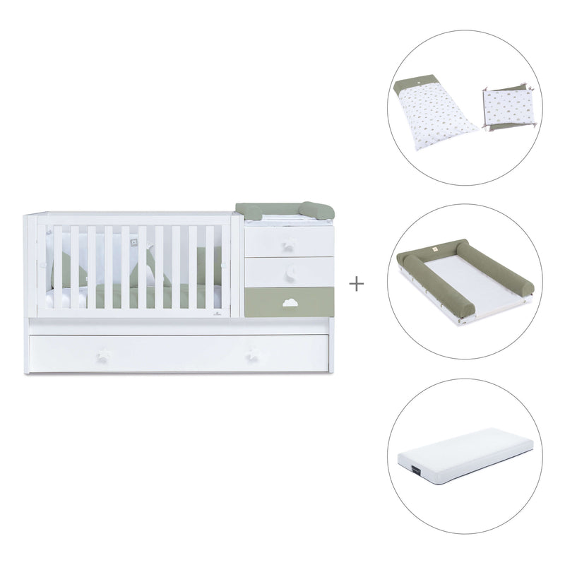 Verwandelbares Babybett 70x140 cm weiss/olivgrün · Sero Bubble Erba K554-M7756