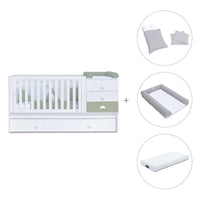 Verwandelbares Babybett 70x140 cm weiss/olivgrün · Sero Bubble Erba K554-M7756