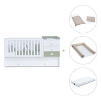 Verwandelbares Babybett 70x140 cm weiss/olivgrün · Sero Bubble Erba K554-M7756