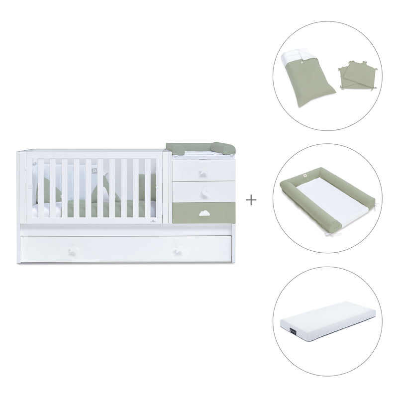 Verwandelbares Babybett 70x140 cm weiss/olivgrün · Sero Bubble Erba K554-M7756