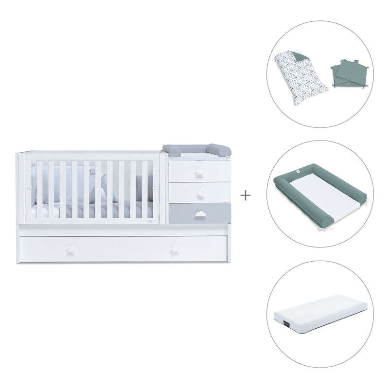 White/greyconvertible crib with drawers/trundle bed · Sero Bubble K554-M7778