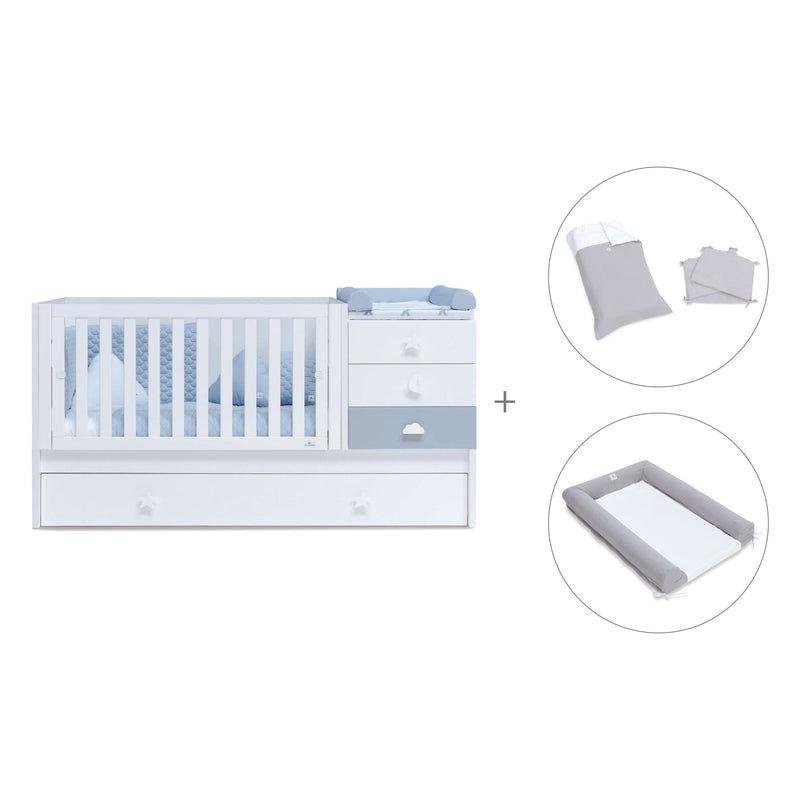 White/blue convertible crib with drawers/trundle bed · Sero Bubble K554-M7741