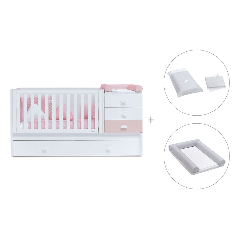 White/pink convertible crib with drawers/trundle bed · Sero Bubble K554-M7742