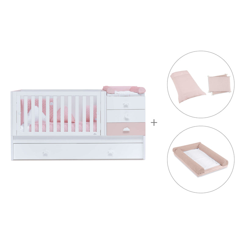 White/pink convertible crib with drawers/trundle bed · Sero Bubble K554-M7742