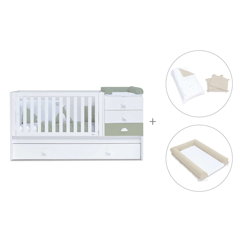 Verwandelbares Babybett 70x140 cm weiss/olivgrün · Sero Bubble Erba K554-M7756