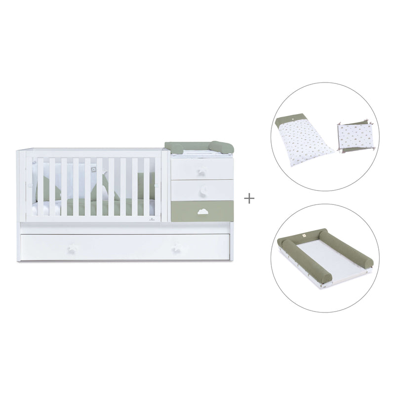 Verwandelbares Babybett 70x140 cm weiss/olivgrün · Sero Bubble Erba K554-M7756