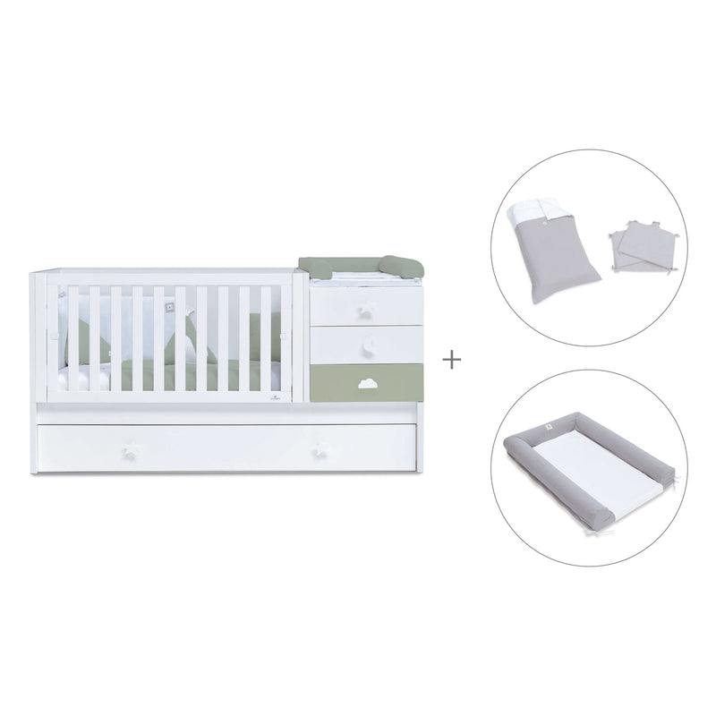 Verwandelbares Babybett 70x140 cm weiss/olivgrün · Sero Bubble Erba K554-M7756