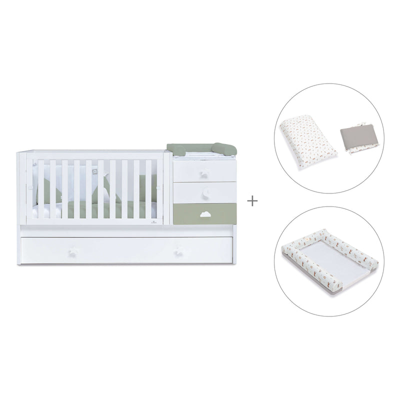 Verwandelbares Babybett 70x140 cm weiss/olivgrün · Sero Bubble Erba K554-M7756