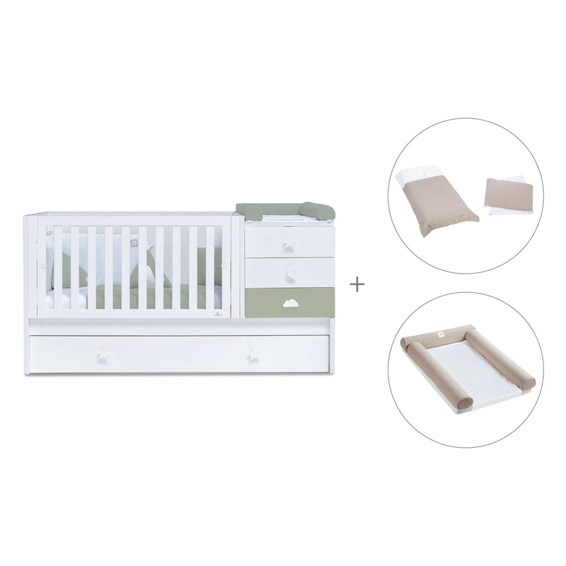 Verwandelbares Babybett 70x140 cm weiss/olivgrün · Sero Bubble Erba K554-M7756