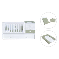 Verwandelbares Babybett 70x140 cm weiss/olivgrün · Sero Bubble Erba K554-M7756