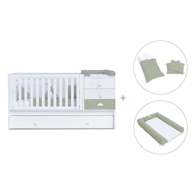 Verwandelbares Babybett 70x140 cm weiss/olivgrün · Sero Bubble Erba K554-M7756