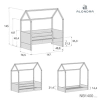 Montesori bed-house 70x140 cm in wood/white · Sogni NB1400