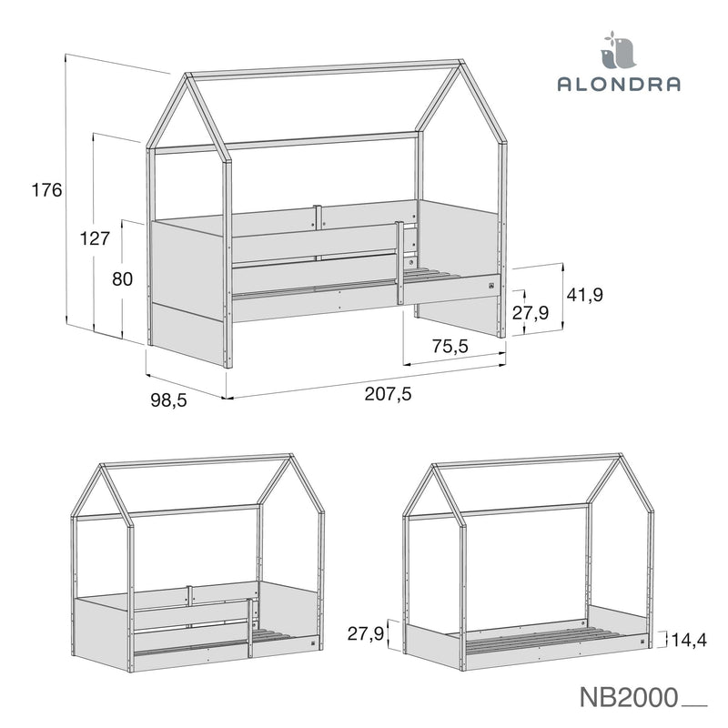 Lit-cabane Montessori 90x200 cm en bois/blanc · Sogni XL NB2000