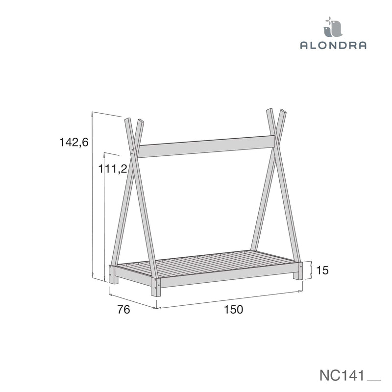 Montessori children's bed frame 70x140 cm teepee-shaped in white · Indy NC141-M70