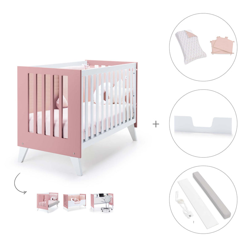 Berço co-sleeping 60x120 cm (4em1) rosa · Nexo Due Quarzo