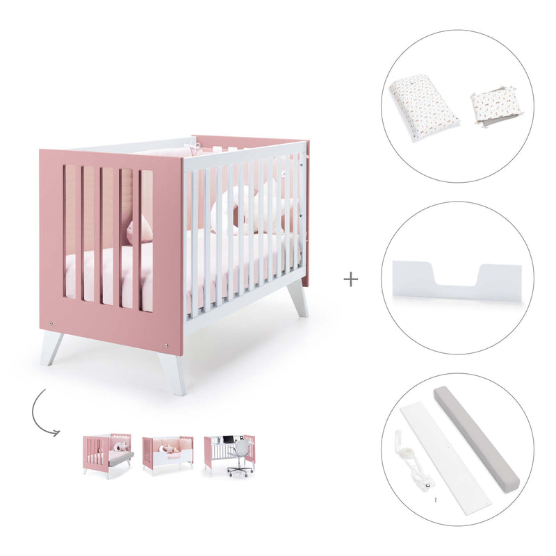 Berço co-sleeping 60x120 cm (4em1) rosa · Nexo Due Quarzo
