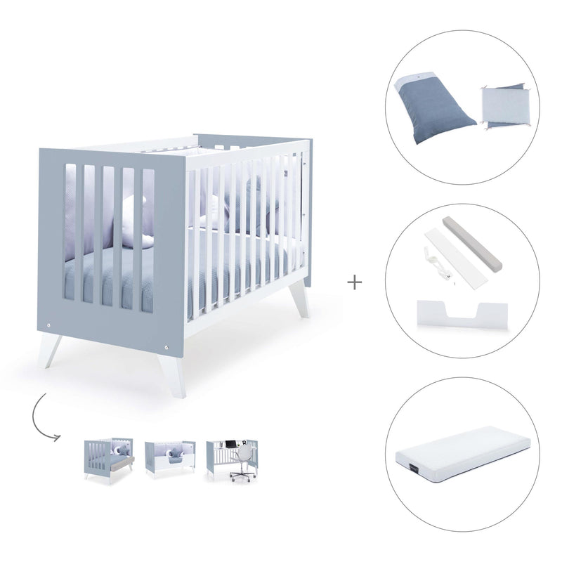 Co-sleeping cot 60x120 cm (4in1) white/blue · Nexo Due Blu denim