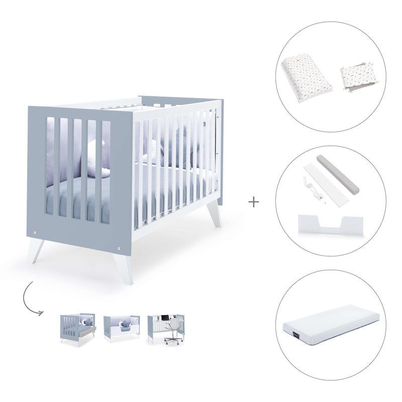 Co-sleeping cot 60x120 cm (4in1) white/blue · Nexo Due Blu denim
