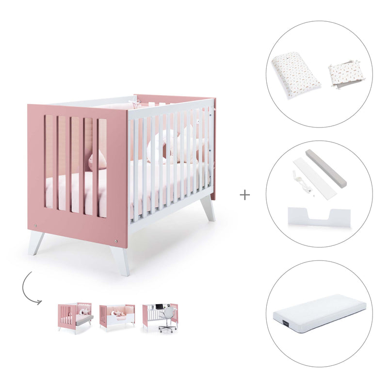 Berço co-sleeping 60x120 cm (4em1) rosa · Nexo Due Quarzo