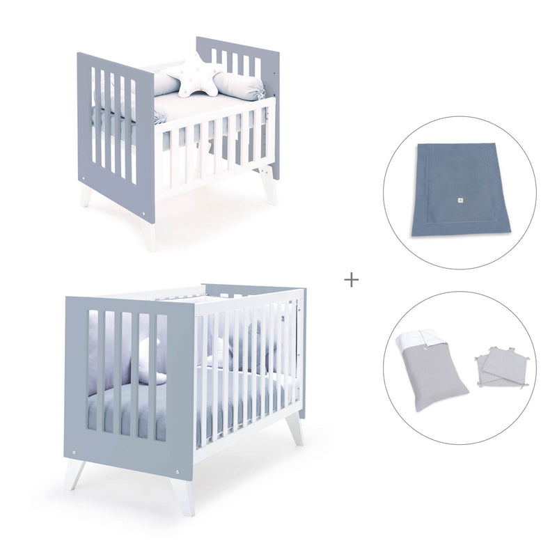 Mini berço e berço todo en uno (7em1) branco/azul · Nexo Tre Blu denim