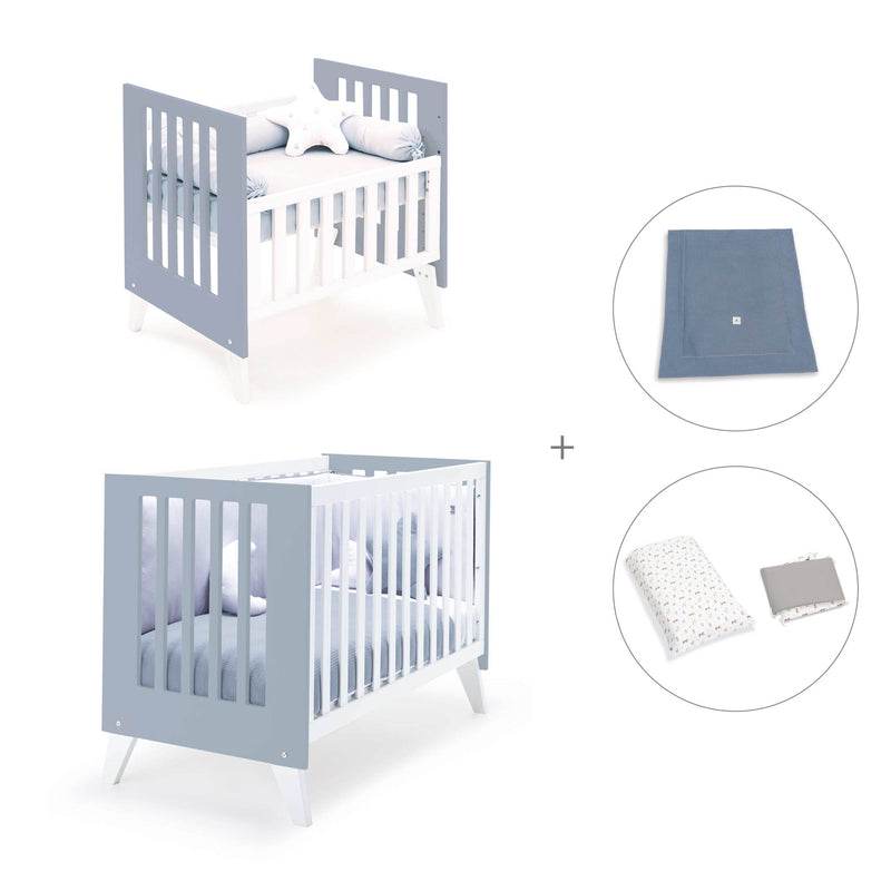 Mini berço e berço todo en uno (7em1) branco/azul · Nexo Tre Blu denim