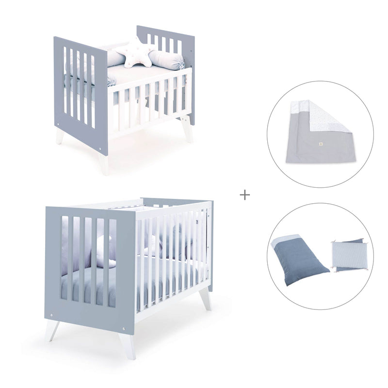 Mini berço e berço todo en uno (7em1) branco/azul · Nexo Tre Blu denim