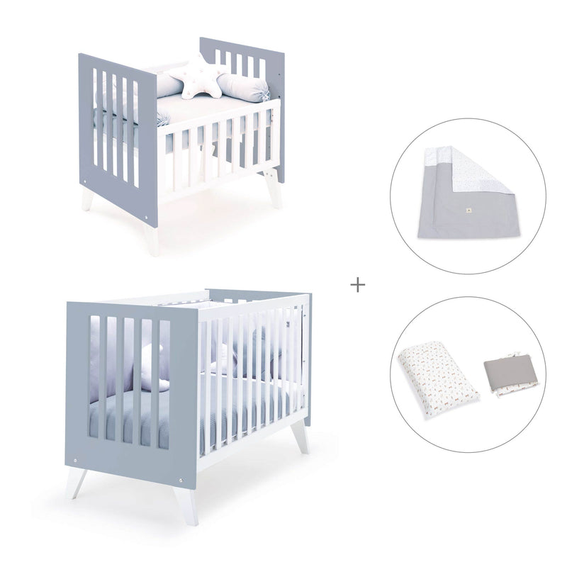 Mini berço e berço todo en uno (7em1) branco/azul · Nexo Tre Blu denim