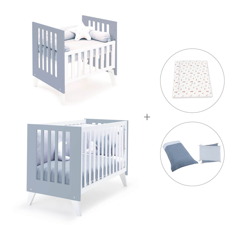 Mini berço e berço todo en uno (7em1) branco/azul · Nexo Tre Blu denim