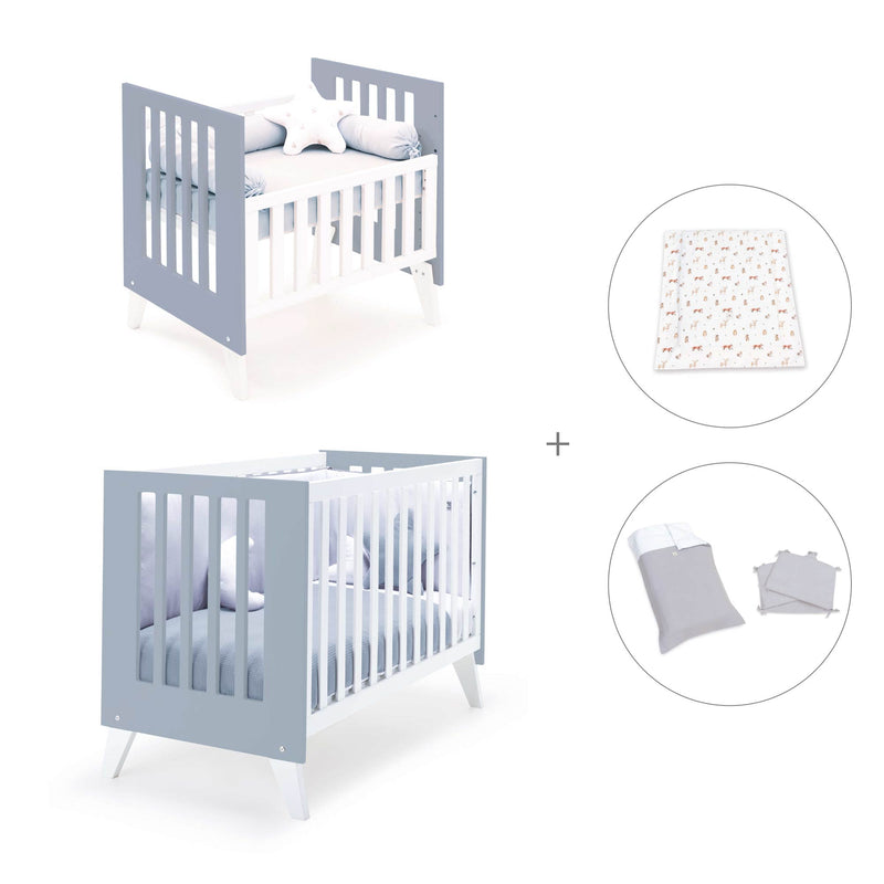 Mini berço e berço todo en uno (7em1) branco/azul · Nexo Tre Blu denim