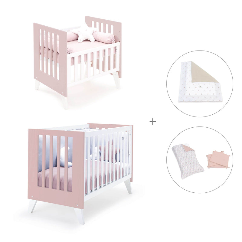 Berceau et lit bébé tout en un (7en1) blanc/rose clair · Nexo Tre Flamingo