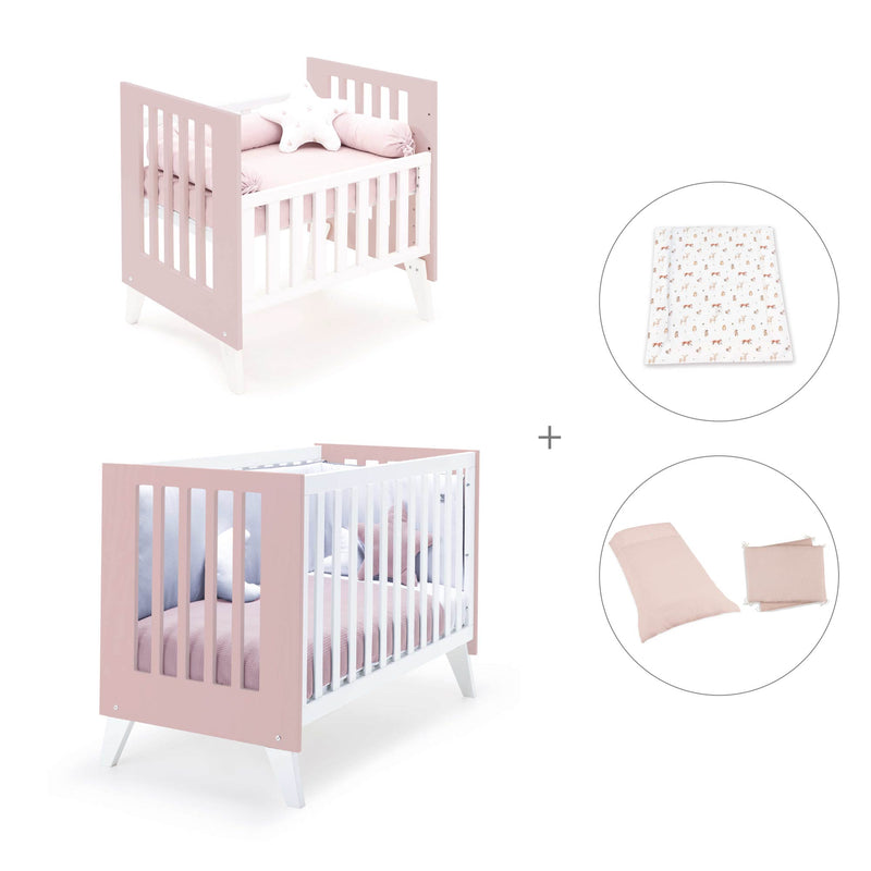 Berceau et lit bébé tout en un (7en1) blanc/rose clair · Nexo Tre Flamingo