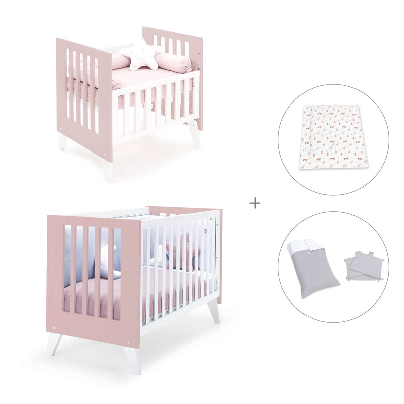 Berceau et lit bébé tout en un (7en1) blanc/rose clair · Nexo Tre Flamingo