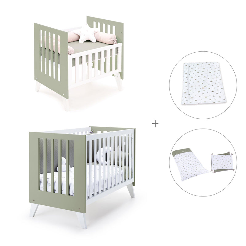 Berceau et lit bébé tout en un (7en1) blanc/vert-olive · Nexo Tre Erba